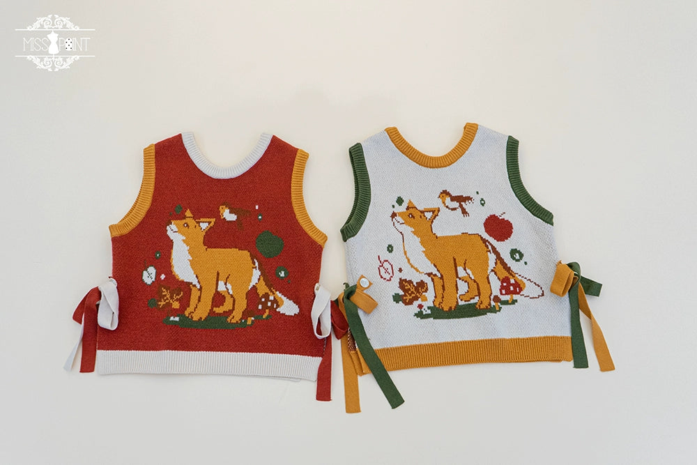 Miss Point~Fat Fox in the Forest~Kawaii Lolita Vest Customized Lolita Sweater 37100:550886
