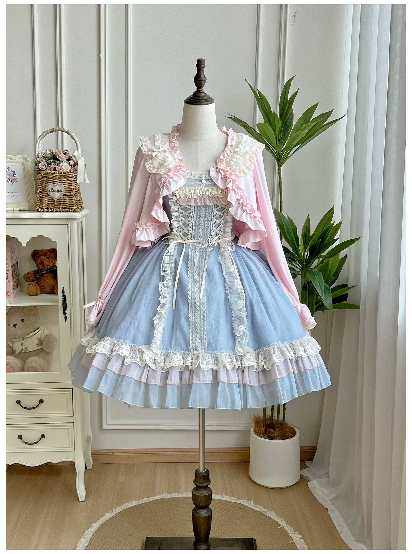 Island Diary - Classic Lolita Flutter Sleeve JSK Dress, Ruffled Lace 45533:855166