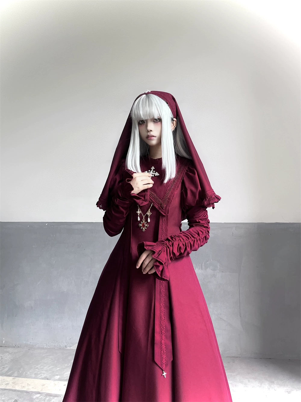 LeMiroir - Moonlit Prayer - Nun Lolita Crown, Elastic Headscarf