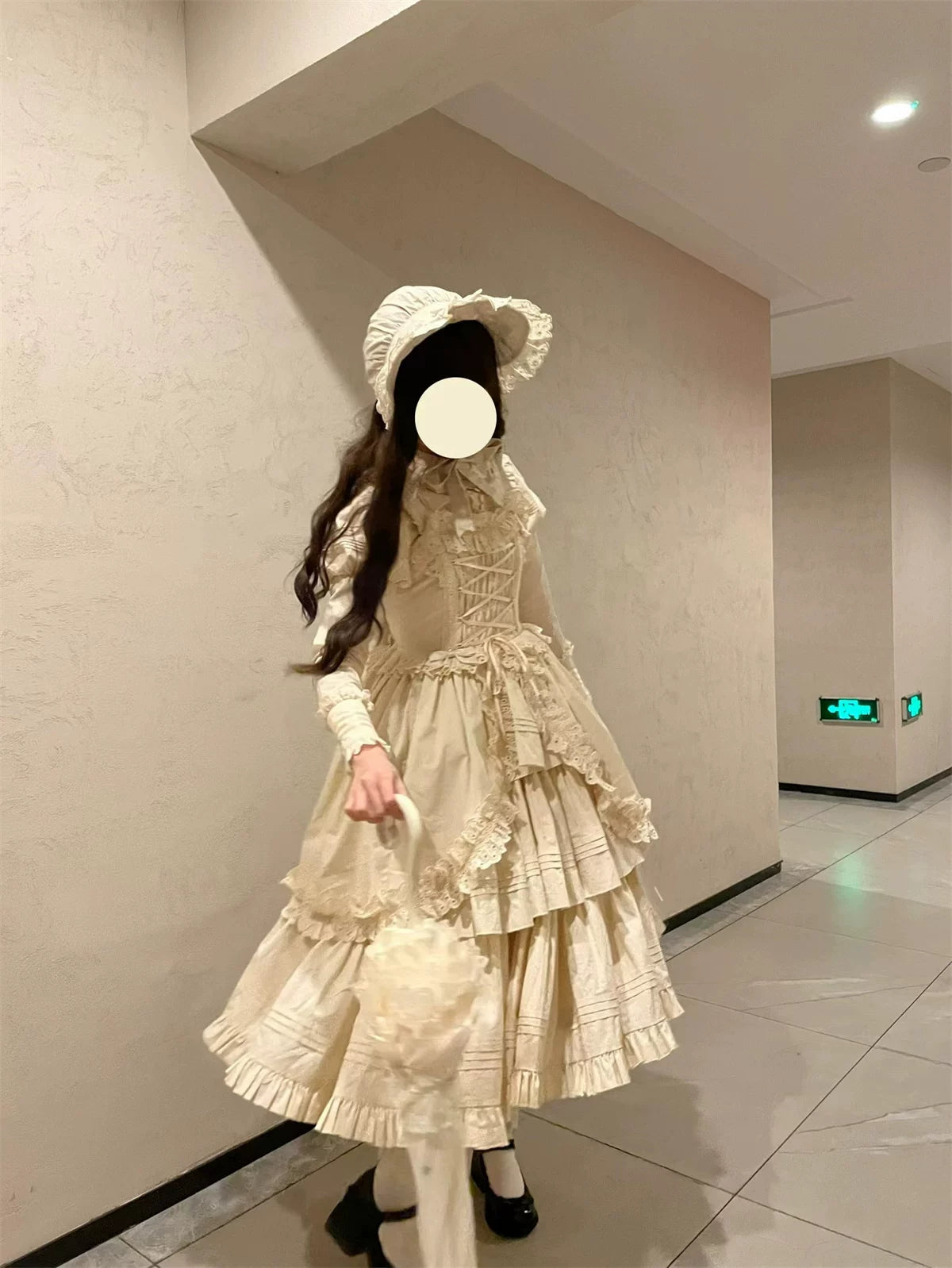 Cotton Gothic Lolita Long JSK, Drawn-up Hem 45213:841075