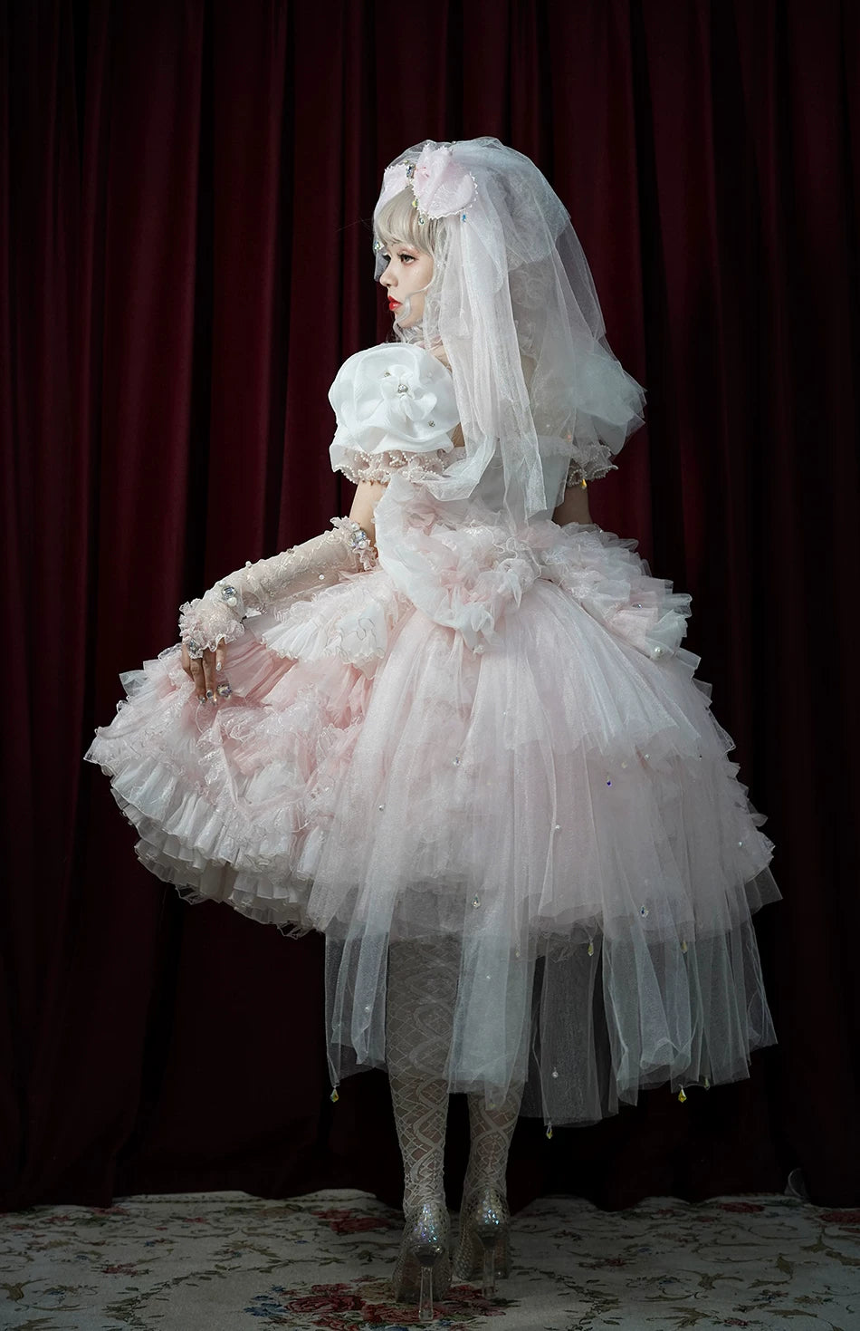 Moonlit Crystal Reverie - Wedding Sweet Lolita Top and Skirt Set, Fishbone Waist 44831:829601