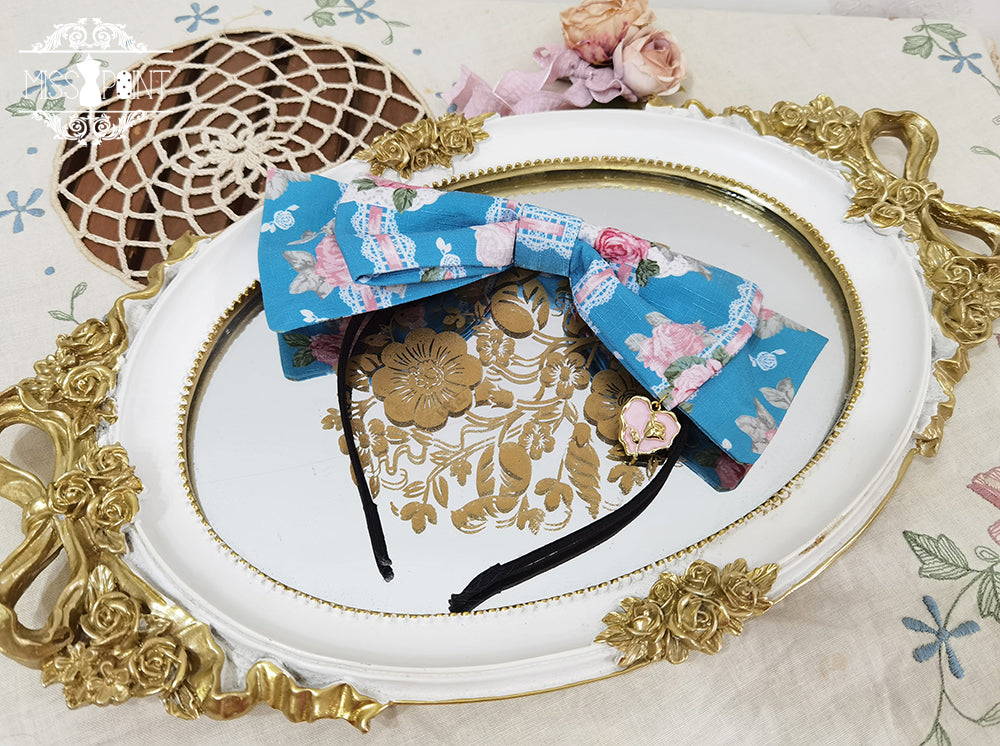 Miss Point - Lilyka Garden - Classic Lolita Headdress and Necklace Brooch Bow Trailing KC - Blue Flower Wall