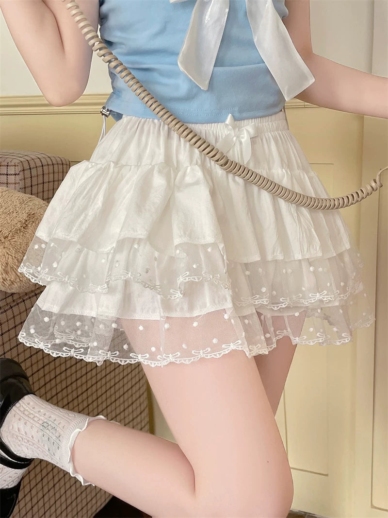 Sweet Lolita Cotton Bloomers, Lace Polka Dot Hem