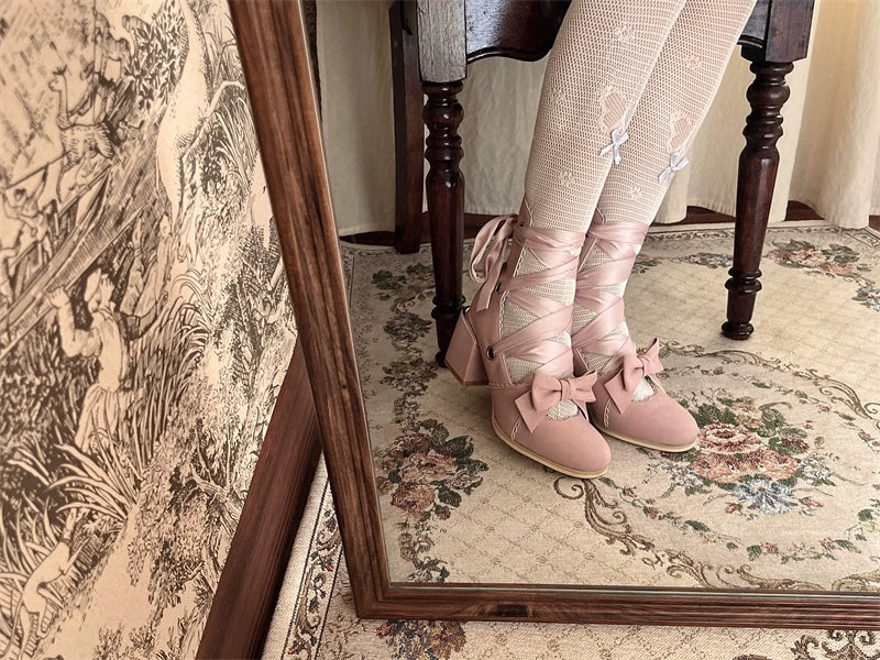 (BFM)MR.Qiutian~Muse Kiss~Elegant Lolita Shoes Lace-up Bow Heels Round Toe 33144:405806