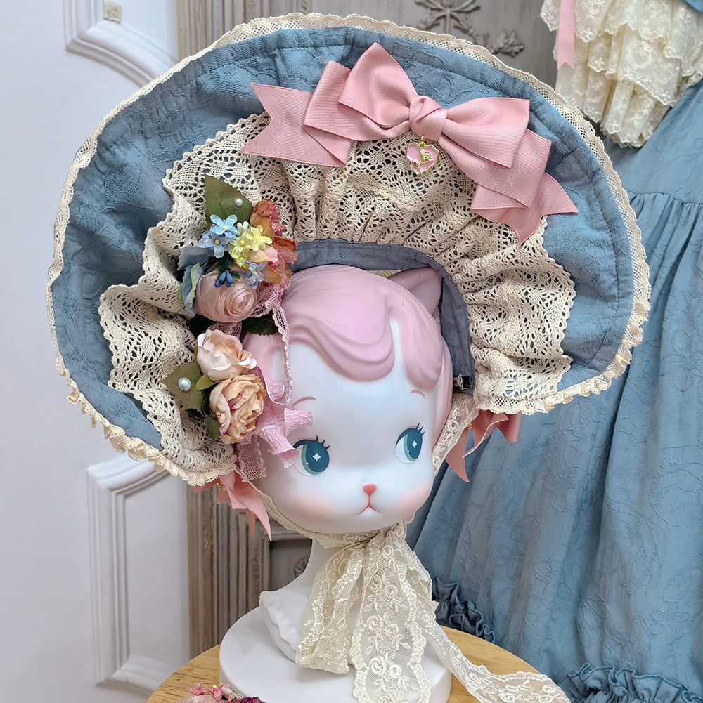 Miss Point - Lilyka Garden - Classic Lolita Headdress and Necklace Brooch Bow Trailing BNT - Blue
