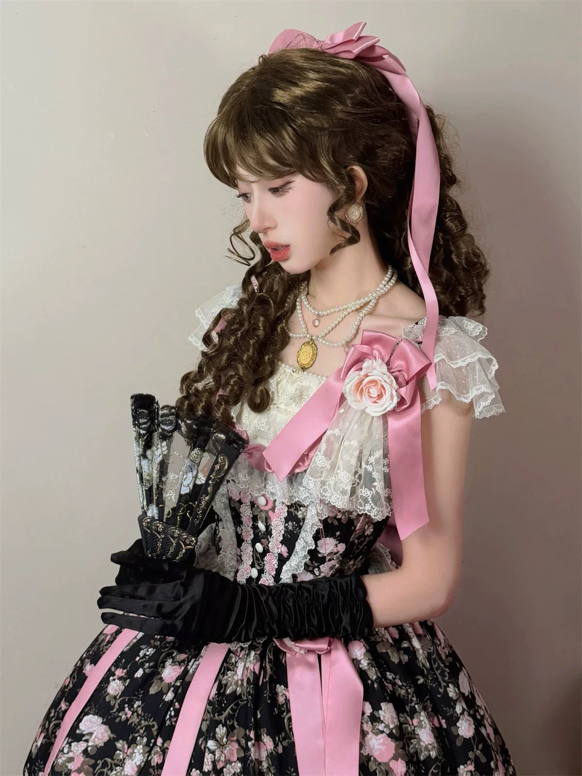Dolota Flower Wall - Classic Lolita Floral OP Dress, Open Shoulder 44485:811103