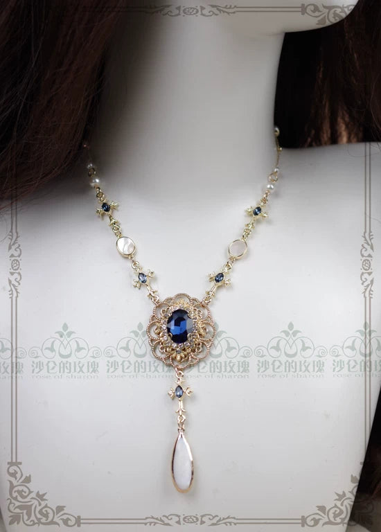 Classic Lolita Necklace & Earrings, Artificial Pearl Rhinestone