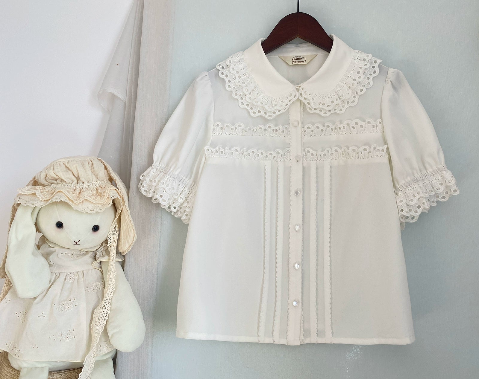 Little Dipper~Cherry Xiaobei~Daily Lolita Splicing Sleeve Lace Shirt 21378:303904