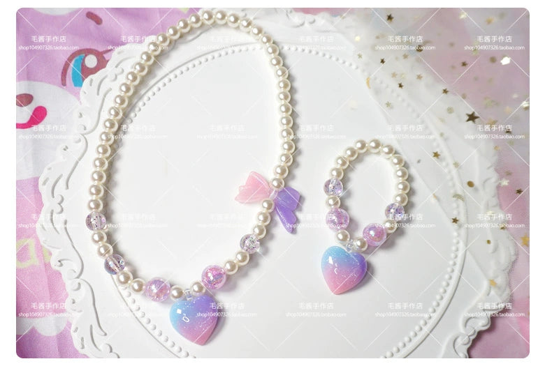 MaoJiang Handmade - Kawaii Lolita Necklace Gradient Choker Love blue and purple gradient necklace + bracelet