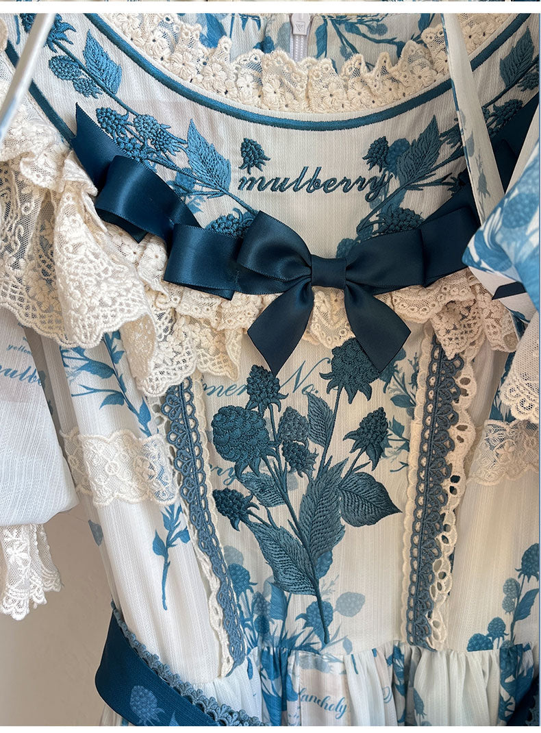NanShengGe - Mulberry Poem - Country Lolita Printed Dress with Cardigan Set 42513:742819