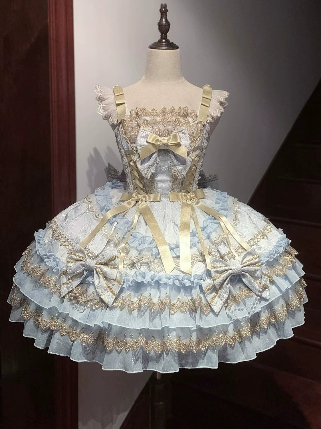 Hanguliang - Gilded Memories - Princess Lolita Jumper Dress, Tiered Ruffles Blue JSK Only S