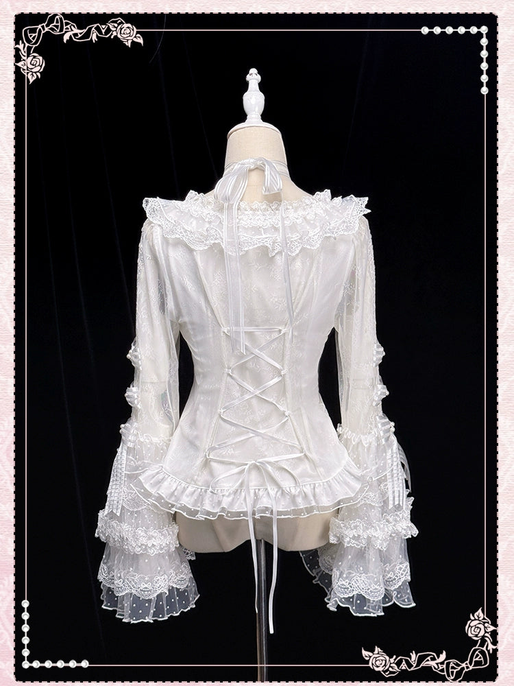 Shuang Sheng Xiao Xiong - Heart of Love - Lace Sweet Lolita Shirt, Hime-Sleeves