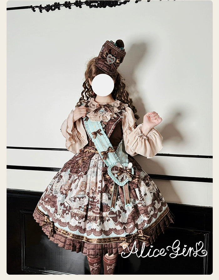 Alice Girl - Bear Chocolate Bar - Kawaii Lolita Blouse, Long Sleeve