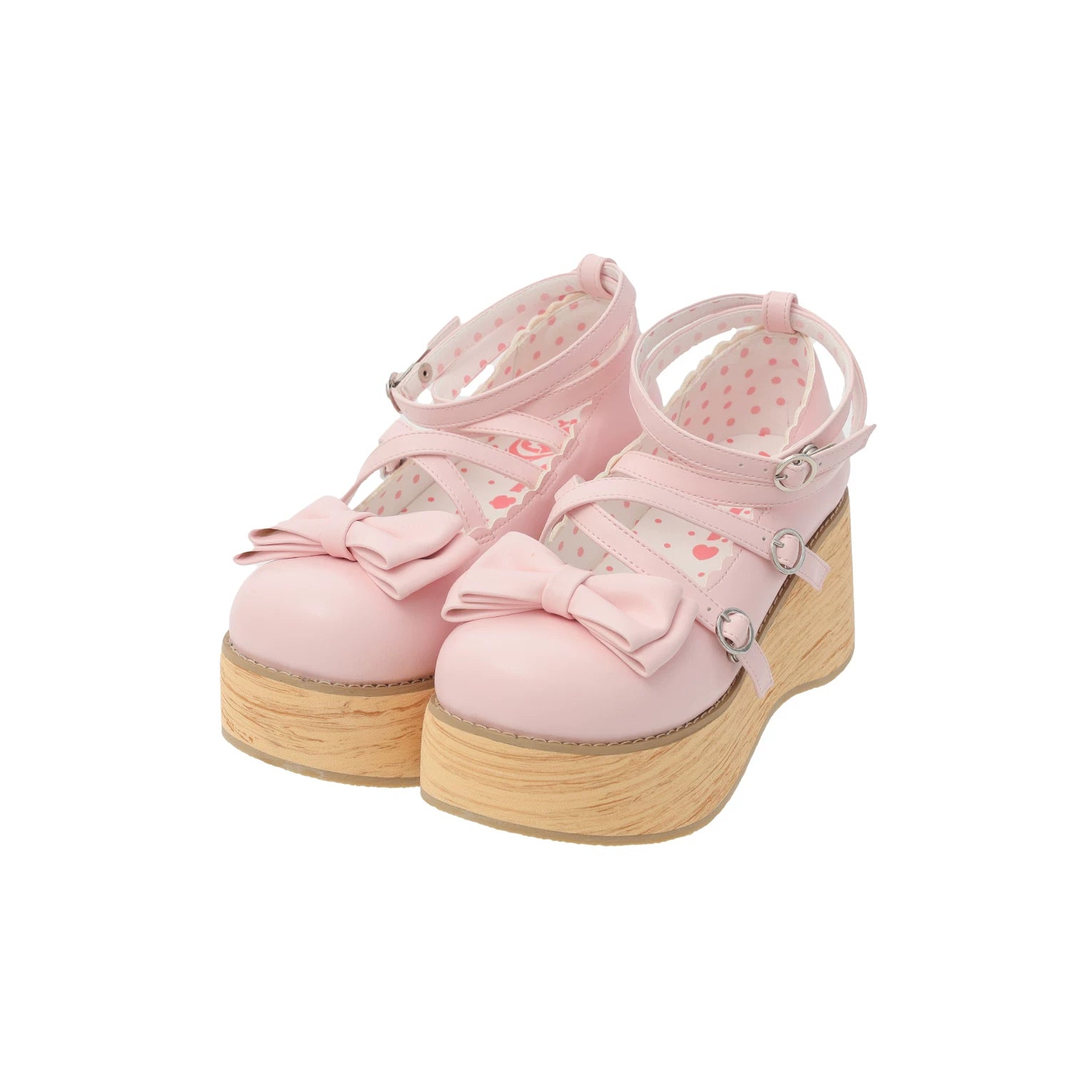 Puff Tata - Sweet Lolita Platform Shoes, Wood Grain Sole Pink - High Heel Version 34