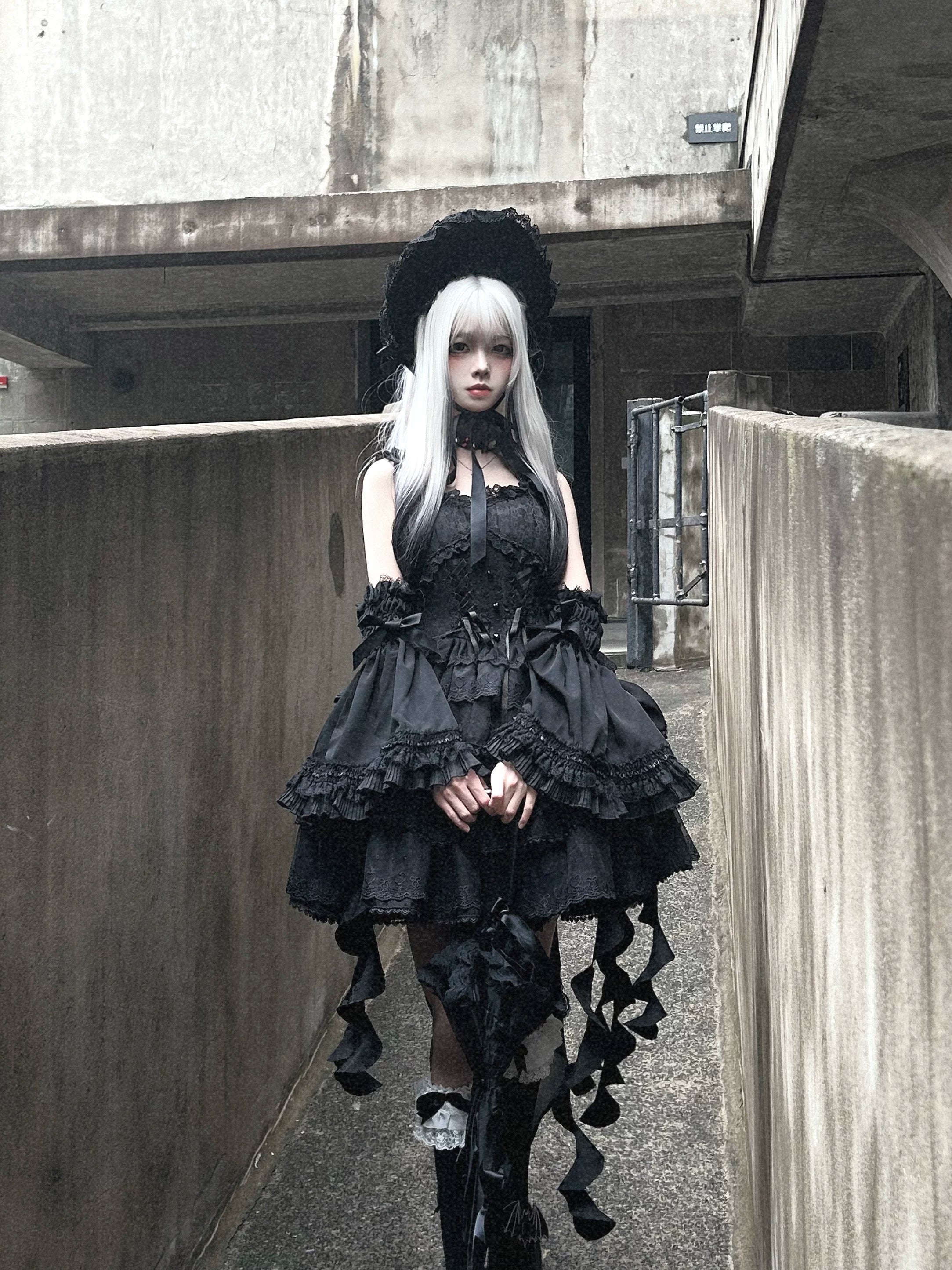 Mori Isle - Solid Gothic Lolita JSK Dress, Embroidered Lace 45658:857776