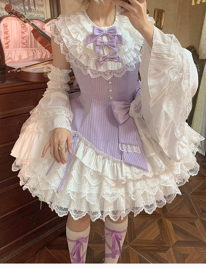 Alice Girl~Arrogant Miss~Sweet Lolita Jumper Dress with Tiered Lace Dress 41484:699382