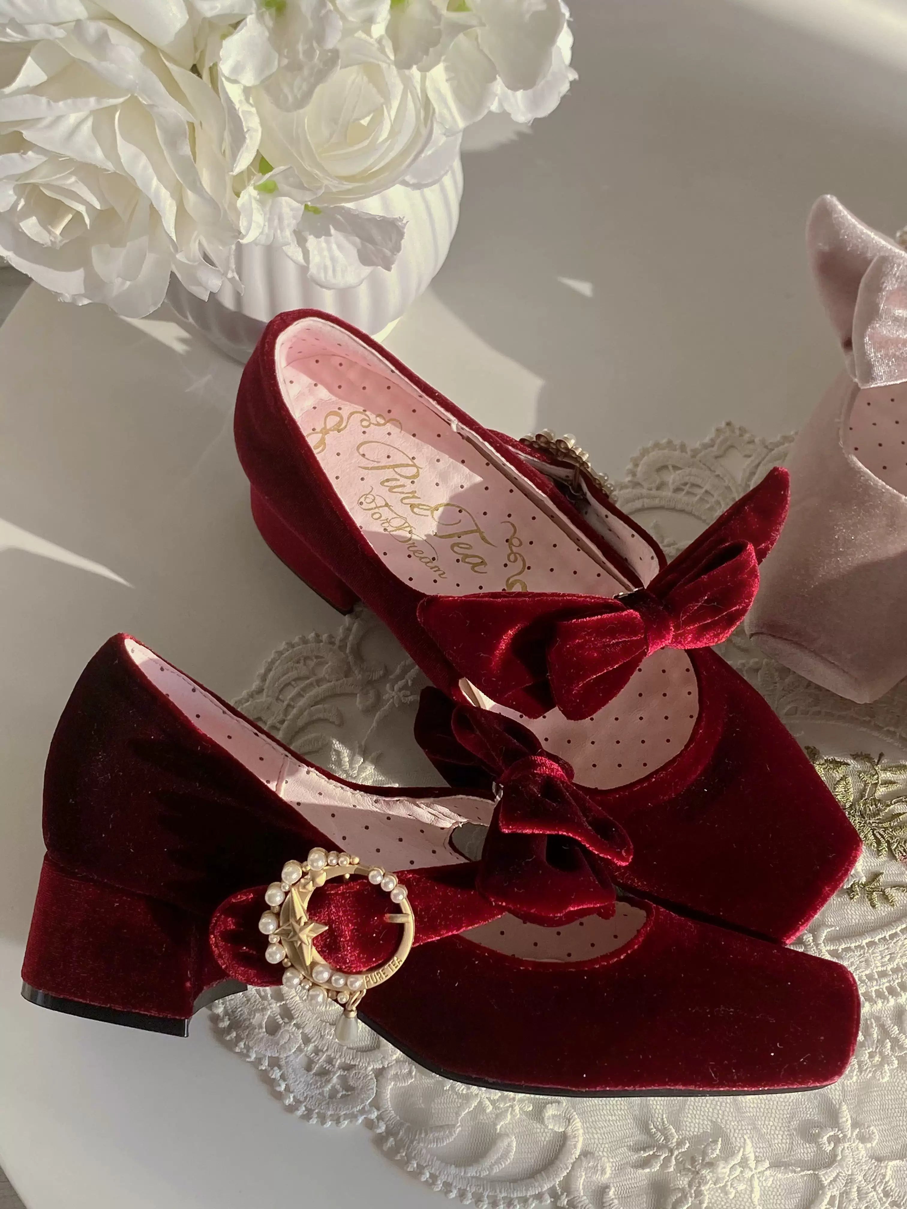 Pure tea for dream~Angel Velvet~Sweet Lolita Shoes Mid-heel Velvet Shoes 32816:394156