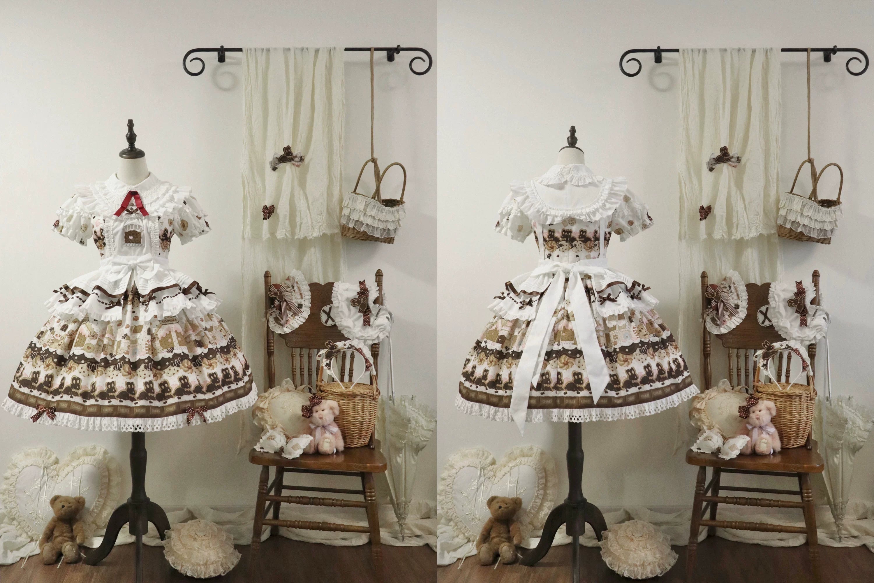 Bunny Gingerbread House - Kawaii Lolita Printed OP Dress with Bows