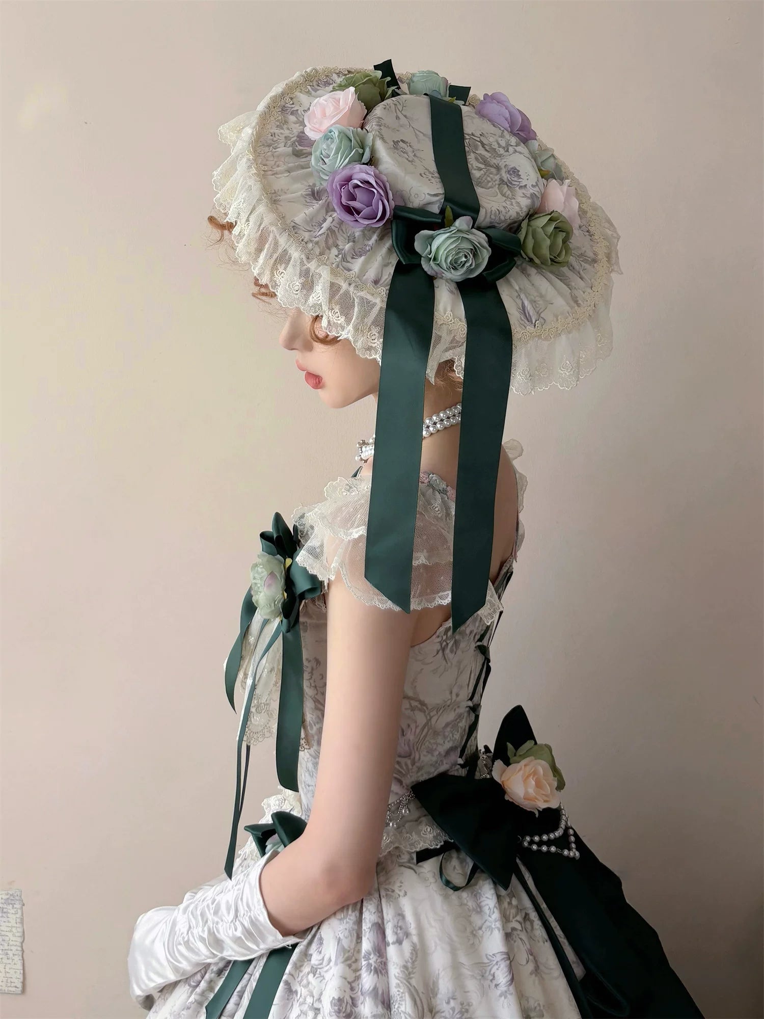 Dolota Flower Wall - Classic Lolita Floral OP Dress, Open Shoulder 44485:811196