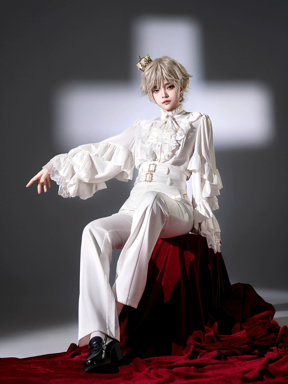 Every Page of The Poem - Night & Day Sonata - Ouji Lolita Princess Sleeve Shirt & Pants Set 44254:800297