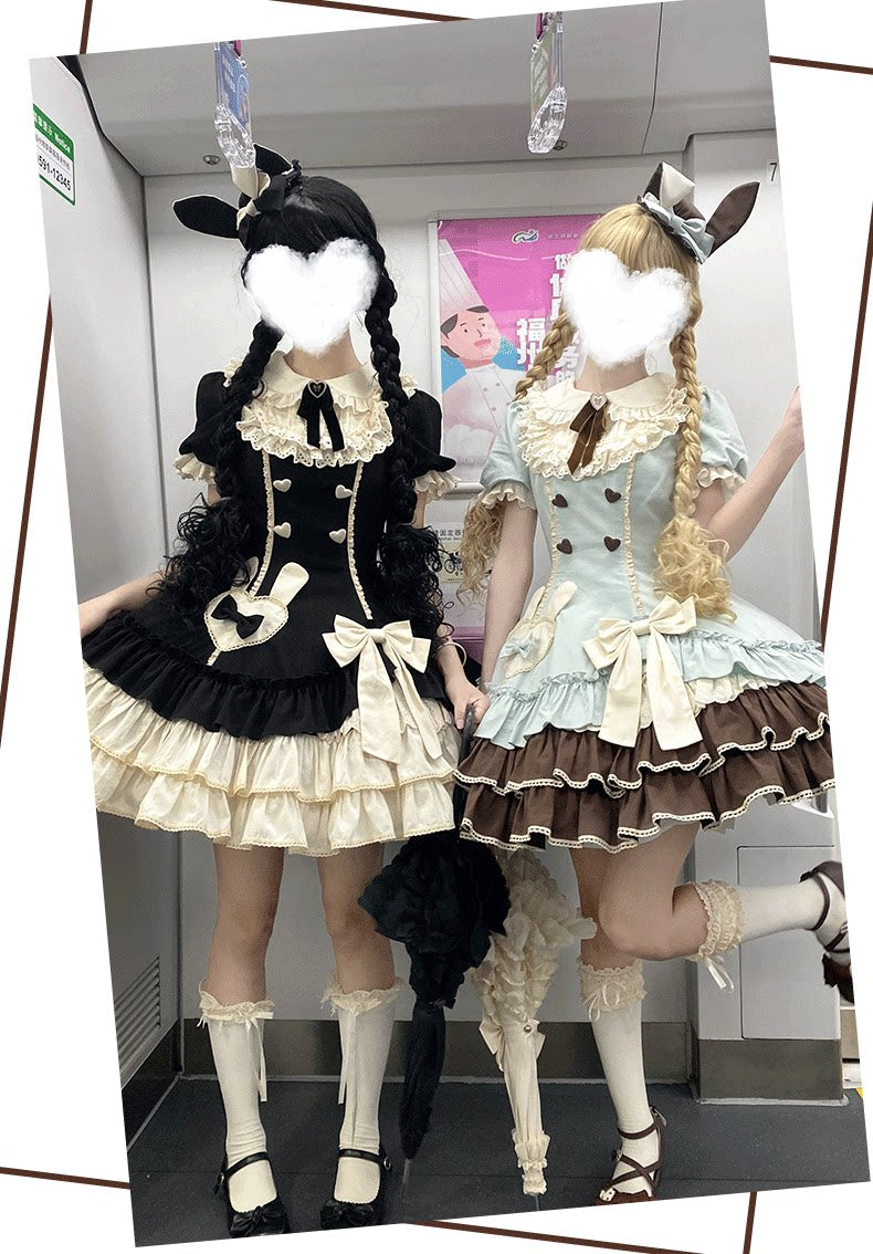 Creamy Bud - Old School Lolita OP Dress, Bunny Ear Heart Accent