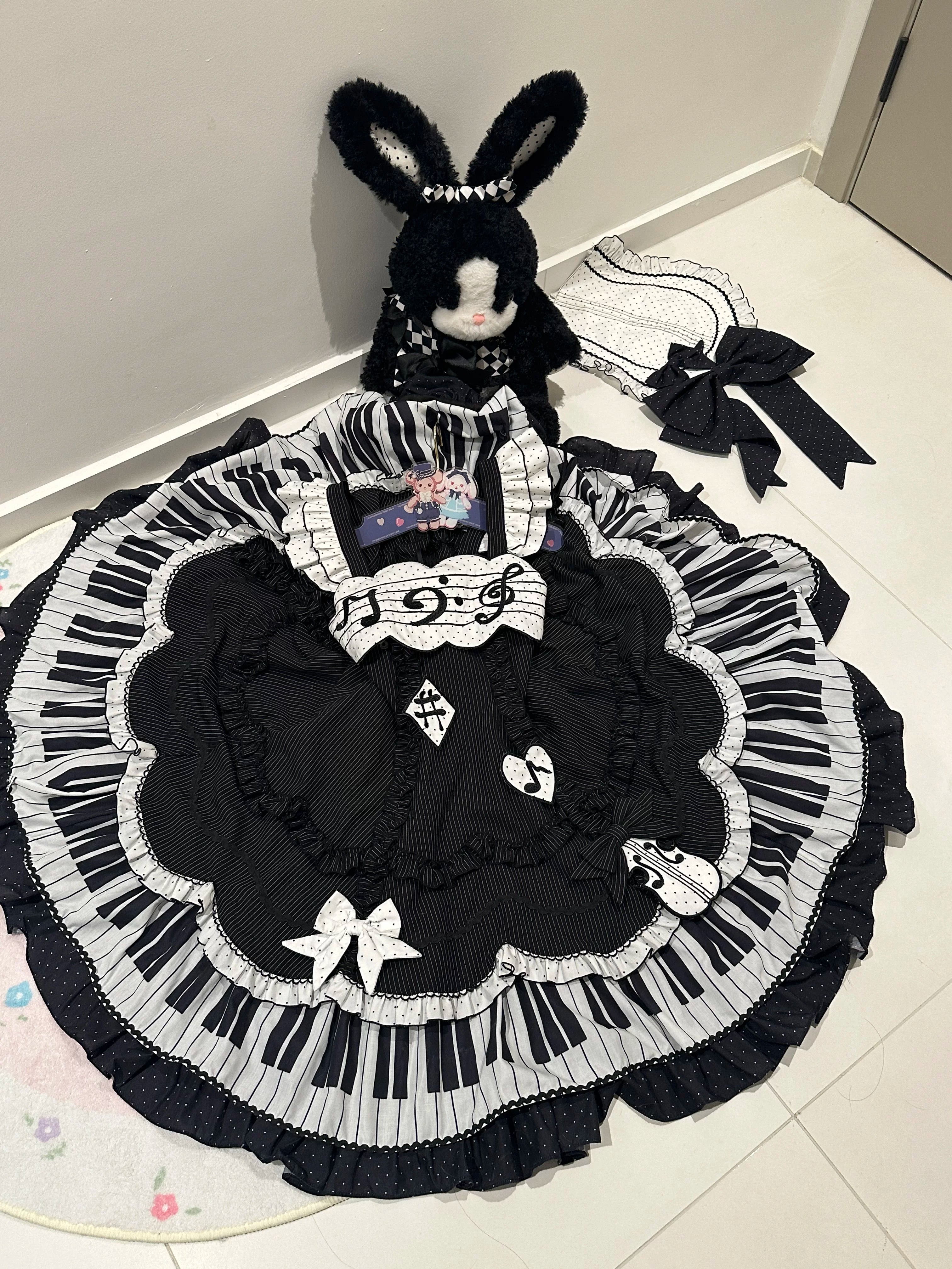 Rhythm Note - Old School Lolita JSK Dress with Piano Keys Hem 45742:860616