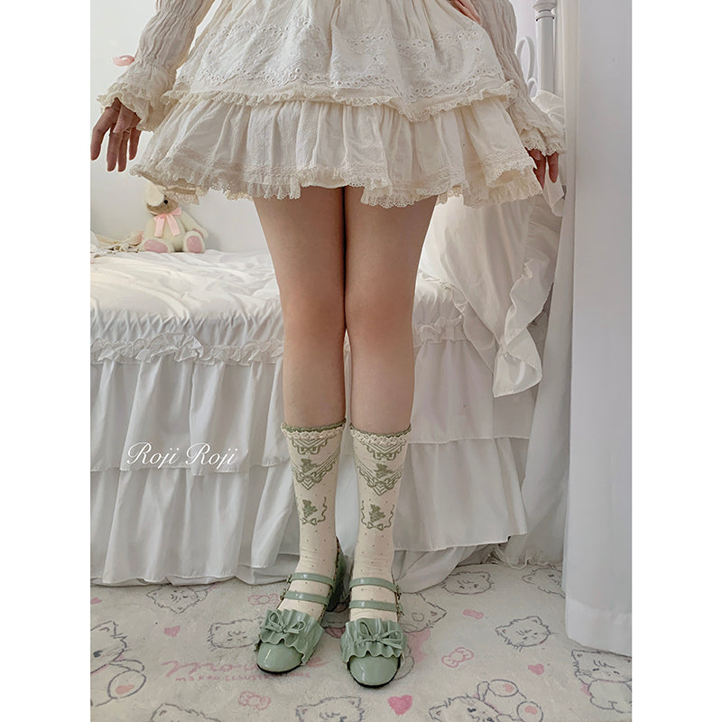 Roji Roji - Kawaii Lolita Bow Cotton Short Socks One Size Green grapes