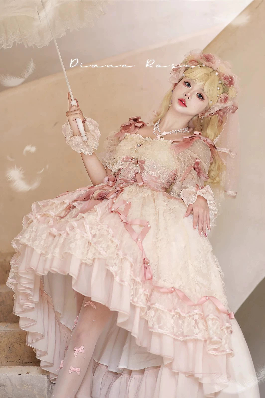 MieYe - Diana Rose - Bridal Lolita Dress Short Wedding OP with Accessories 41638:708632