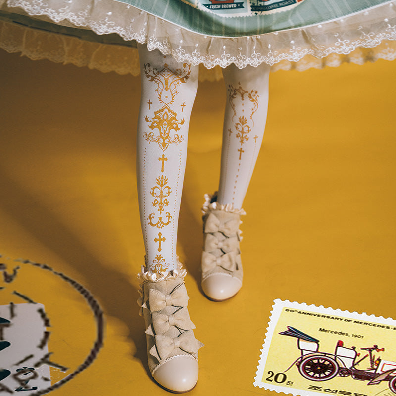Wulala Mew~Elegant Lolita Pantyhose Daily Gold Foil Printing Tights 32880:403244