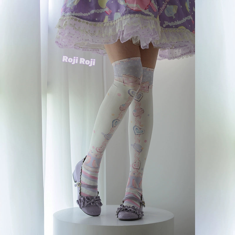 Roji roji - Macaron Printed Lolita Knee Stockings 458:803445