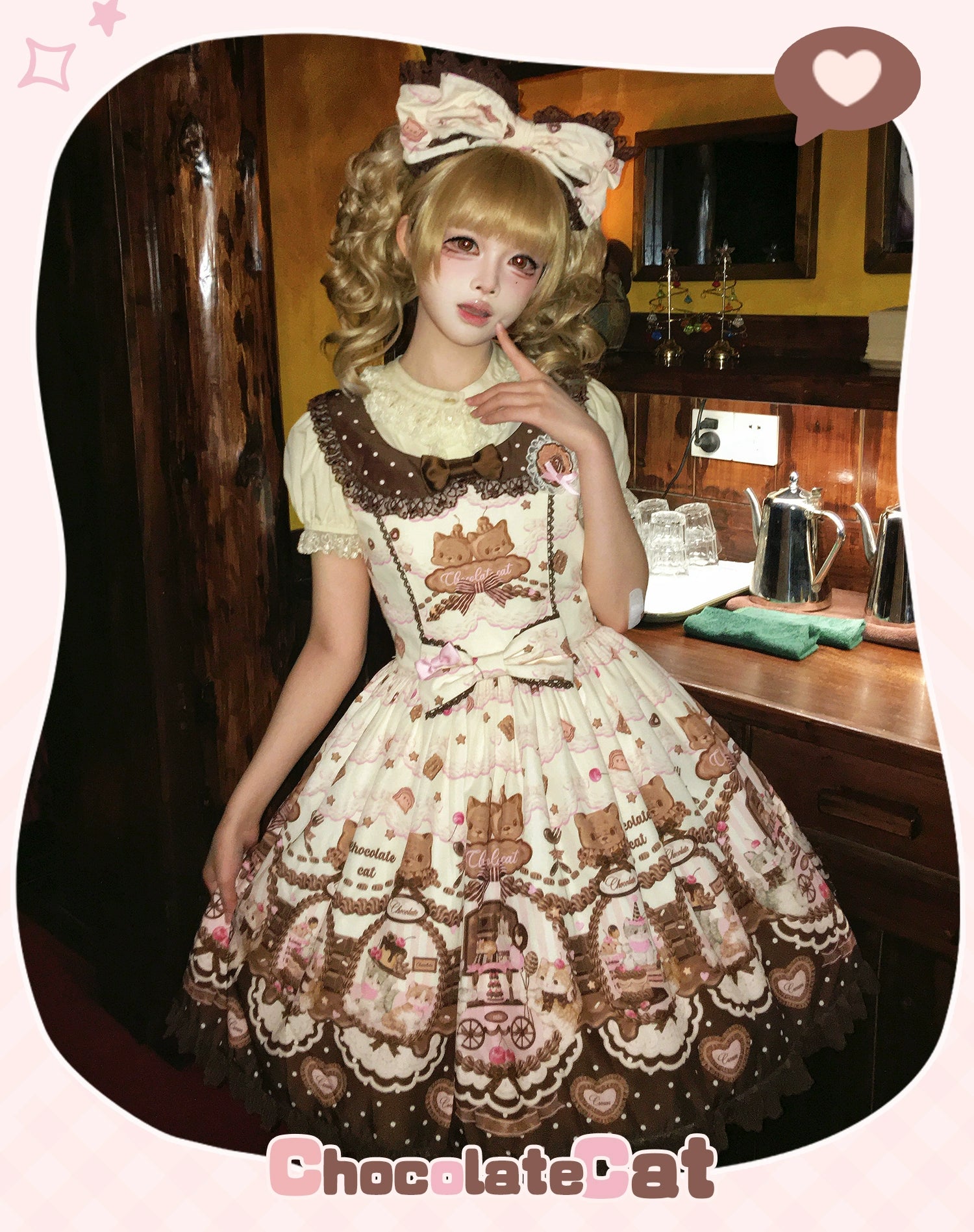 Sweet Dream Sheep - Chocolate Cat - Kawaii Lolita JSK, Cat & Chocolate Print 43857:787364