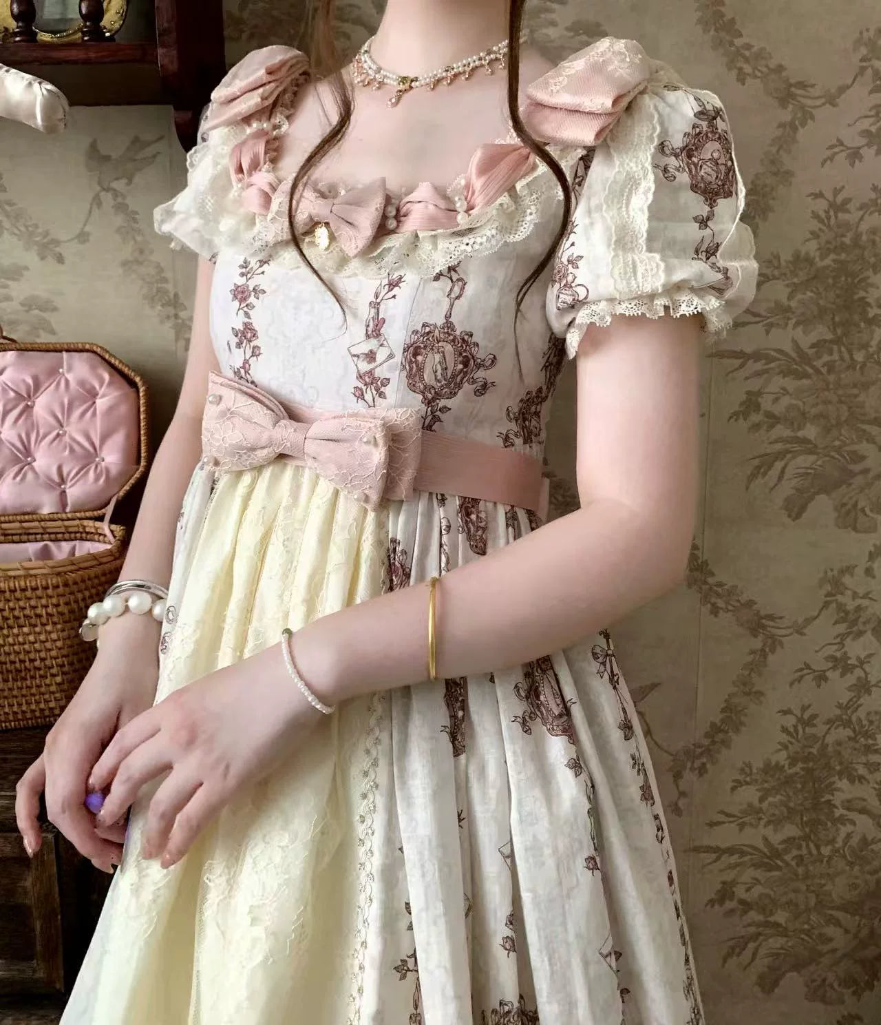 Sleeping Beauty - Doll-like Lolita Printed JSK Dress, Cotton Lining Vest Set 45691:860253