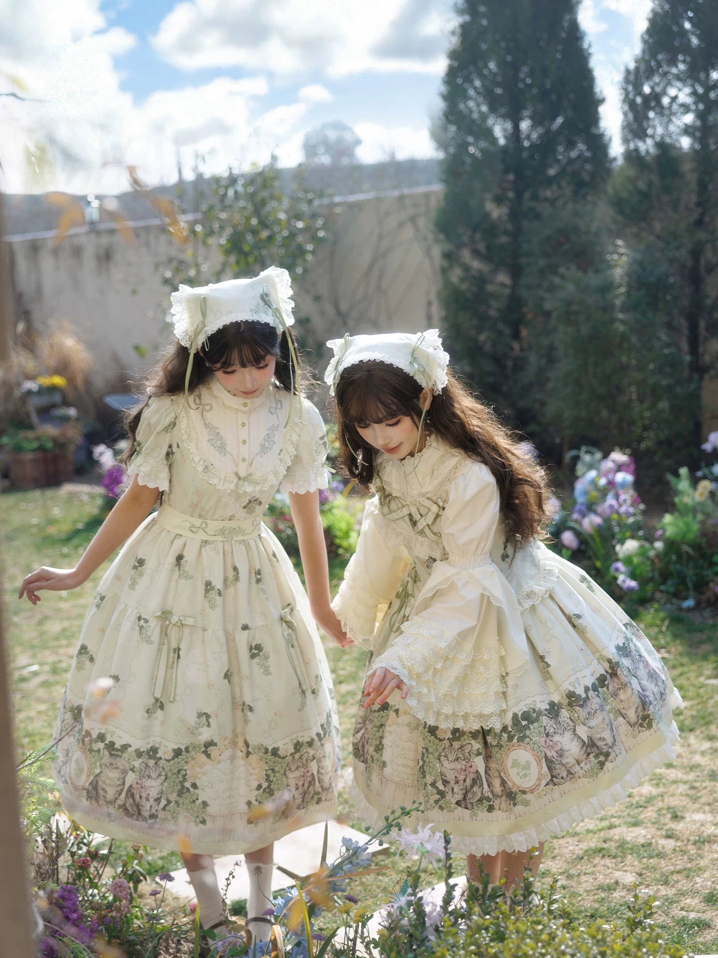 Grape Garden Cat - Classic Lolita Printed JSK Dress, Short Sleeve OP