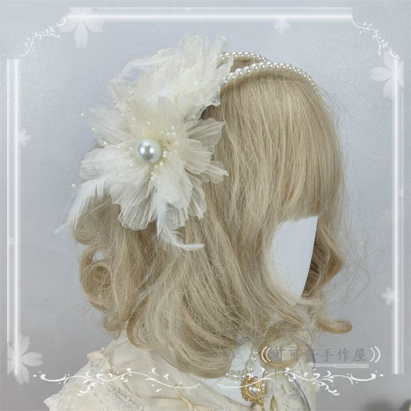 Floral Shaped Lolita KC, Pearls Accent Headdress One Size Ivory - KC