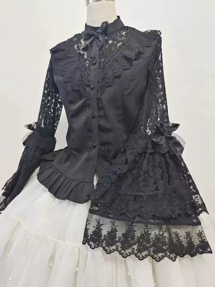 Time of the Day - Elegant Lolita Hime Sleeve White Blouse 160/84A black