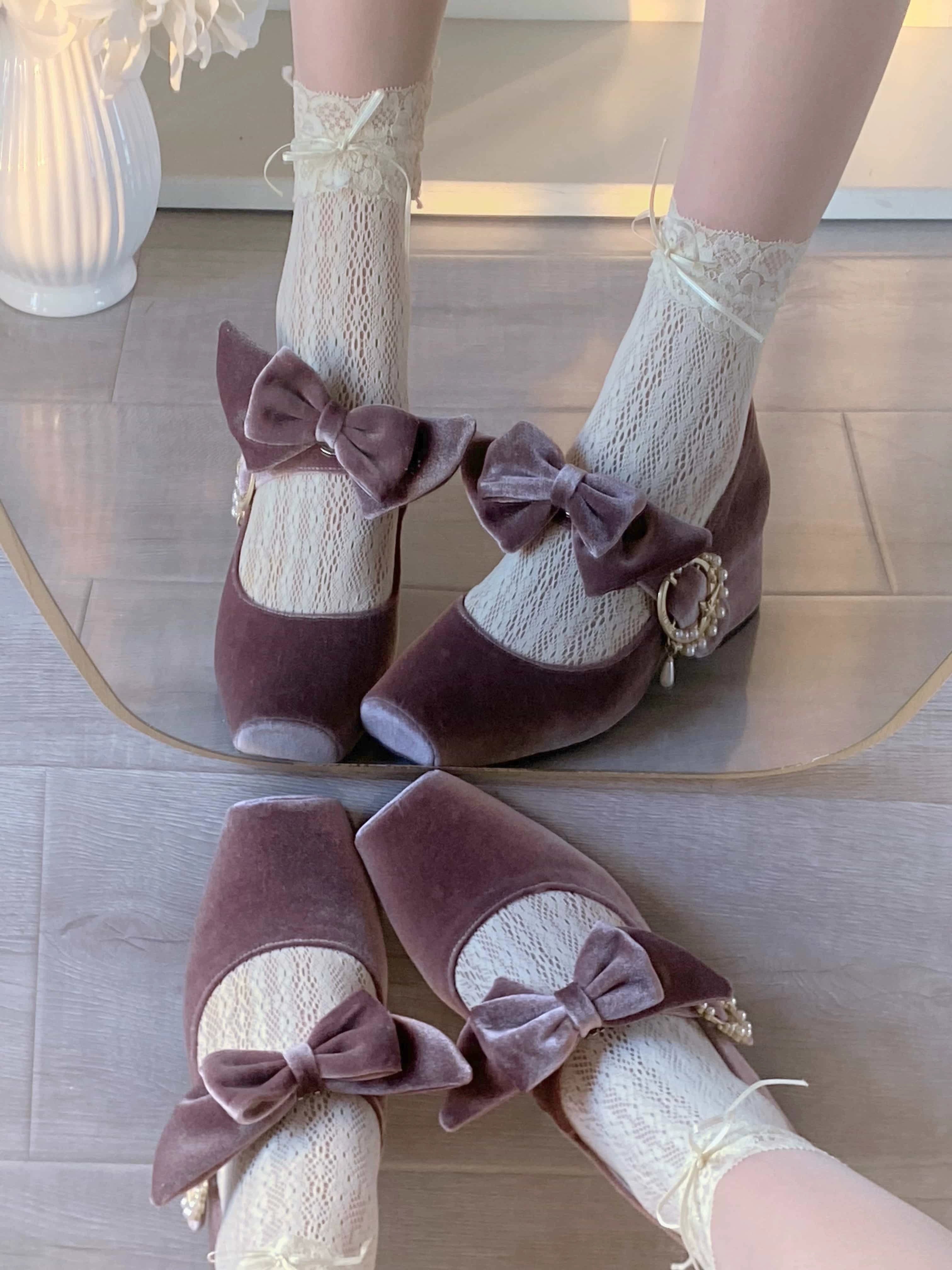 Pure tea for dream~Angel Velvet~Sweet Lolita Shoes Mid-heel Velvet Shoes 32816:394088