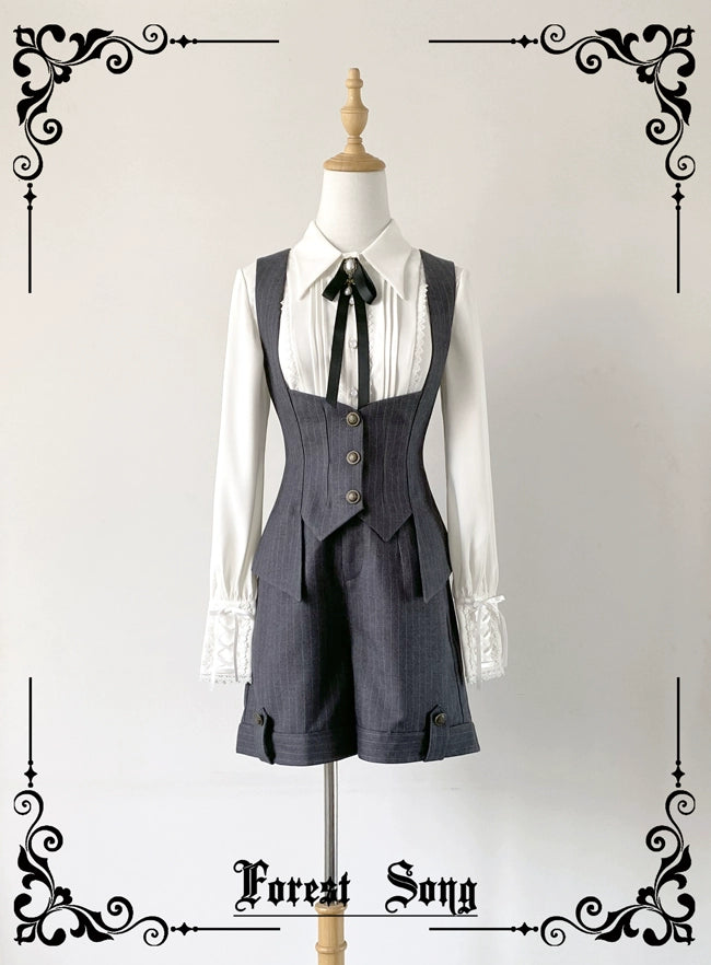 Forest Song - Griffin's Appointment - Ouji Lolita Striped Shorts Vintage Lolita Shorts S Gray shorts