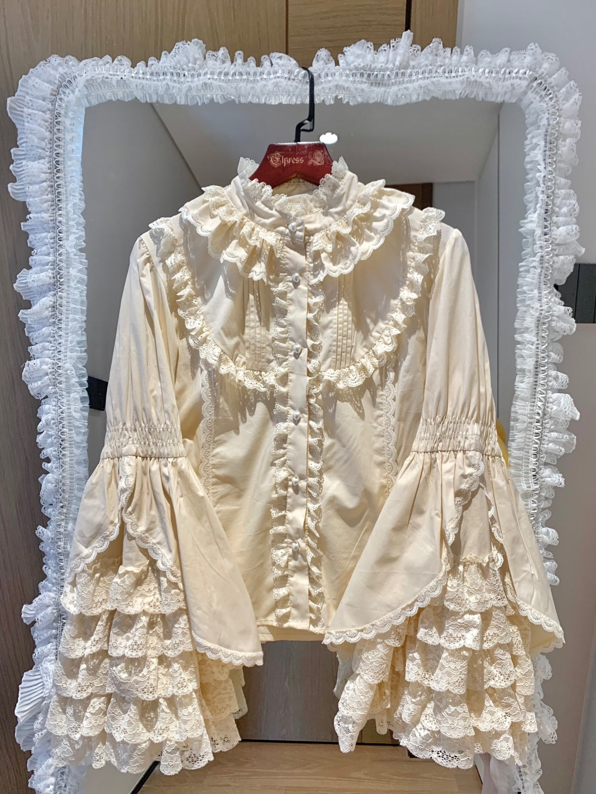 Plum Tree - Liliya's Secrets - Cotton Lolita Shirt Princess Sleeve Gorgeous Lolita Blouse XS beige