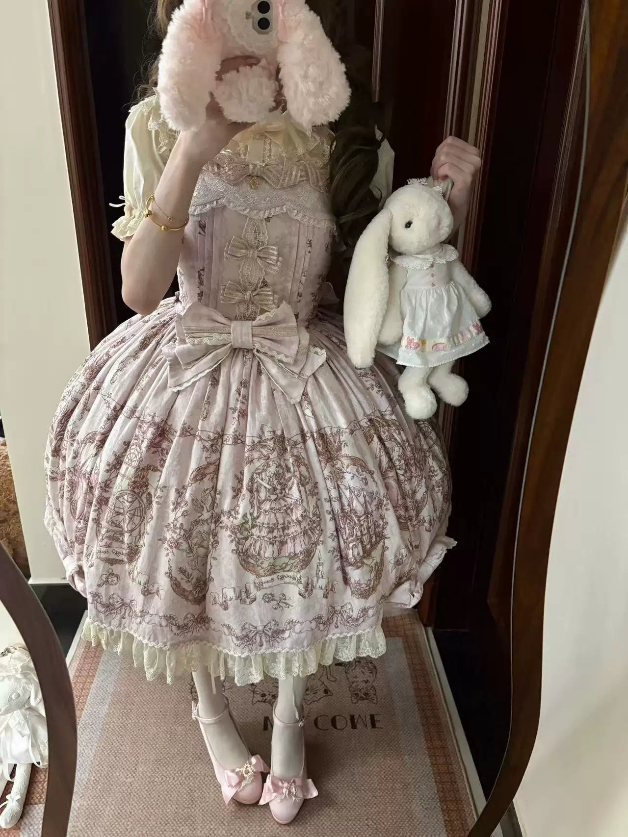 Sleeping Beauty - Doll-like Lolita Printed JSK Dress, Cotton Lining Vest Set 45691:860240