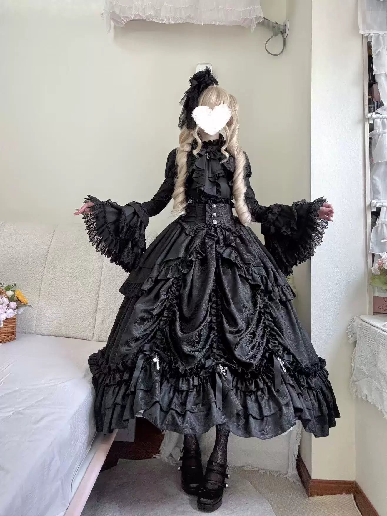 Cross Nocturne - Gothic Lolita Corset Dress Set, High-low Hem & Cross