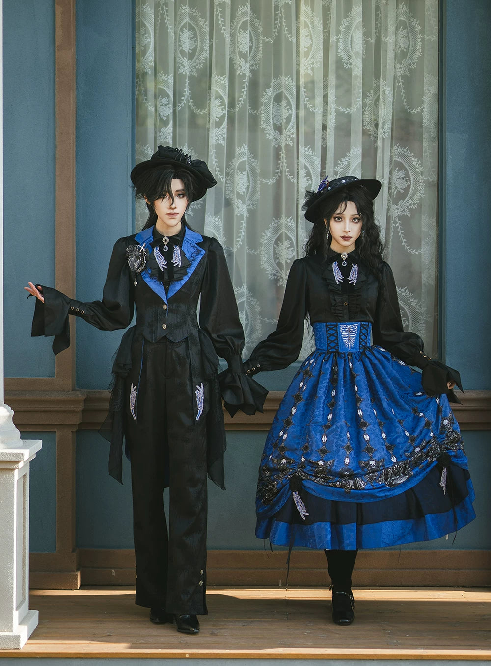 Moonnight Return - Fishbone Gothic Lolita SK Dress, Drawstring lift-up Hem