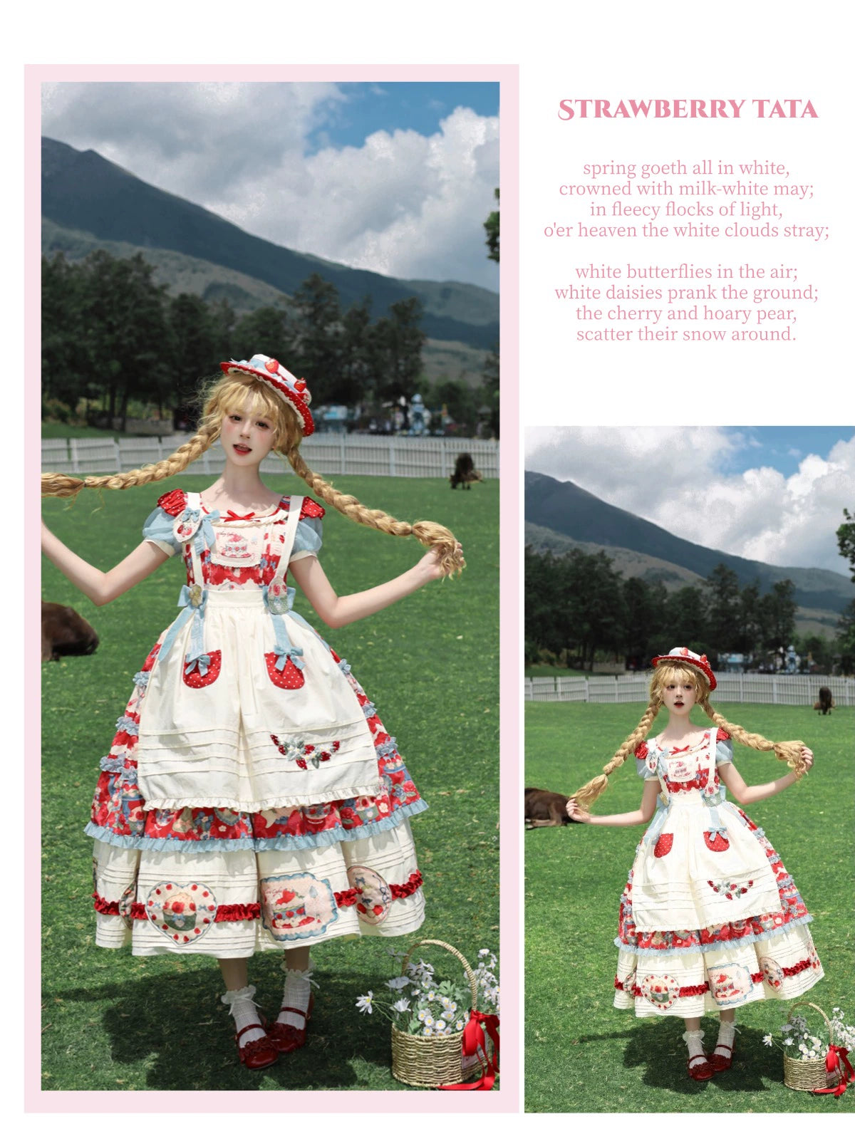 Rose Whispers - Strawberry Tata - Sweet Lolita Dress Suit With Strawberry Cake Print 43173:769162