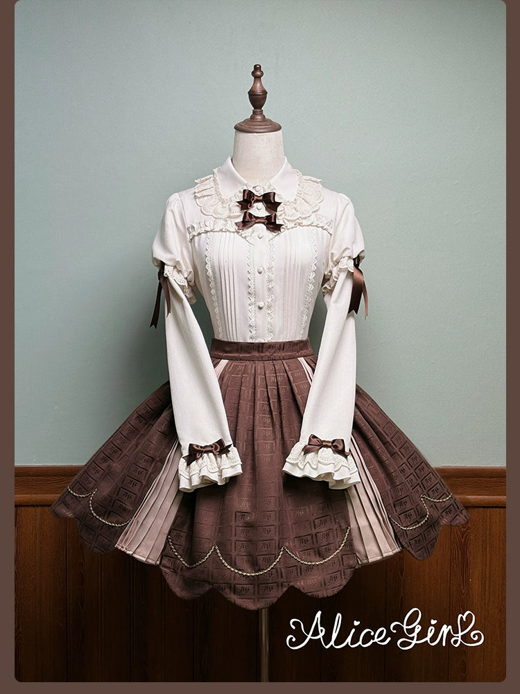 Alice Girl - Bear Chocolate Slab - Classic Lolita Slim Fit Shirt, Back Lace-up 44312:804479