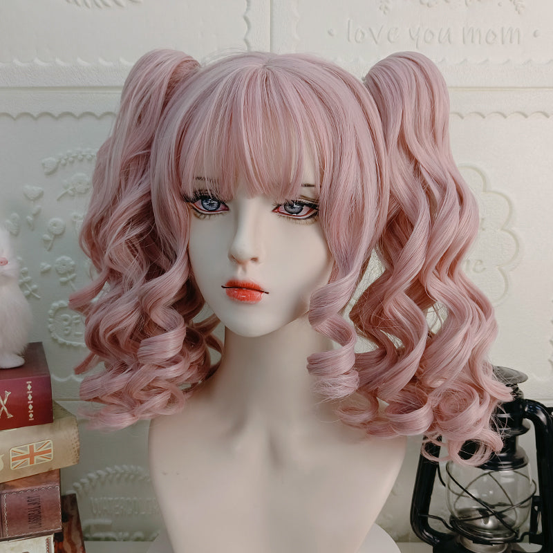 RainbowMe~Sweet Lolita Wig Long Curly Ponytail Multicolor pink  