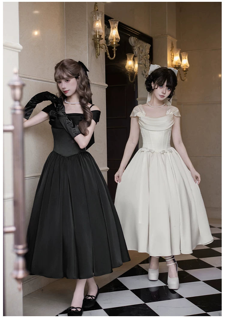 For Beloved - Classic Lolita Satin JSK Dress Set, Fishbone Waist 45039:835211