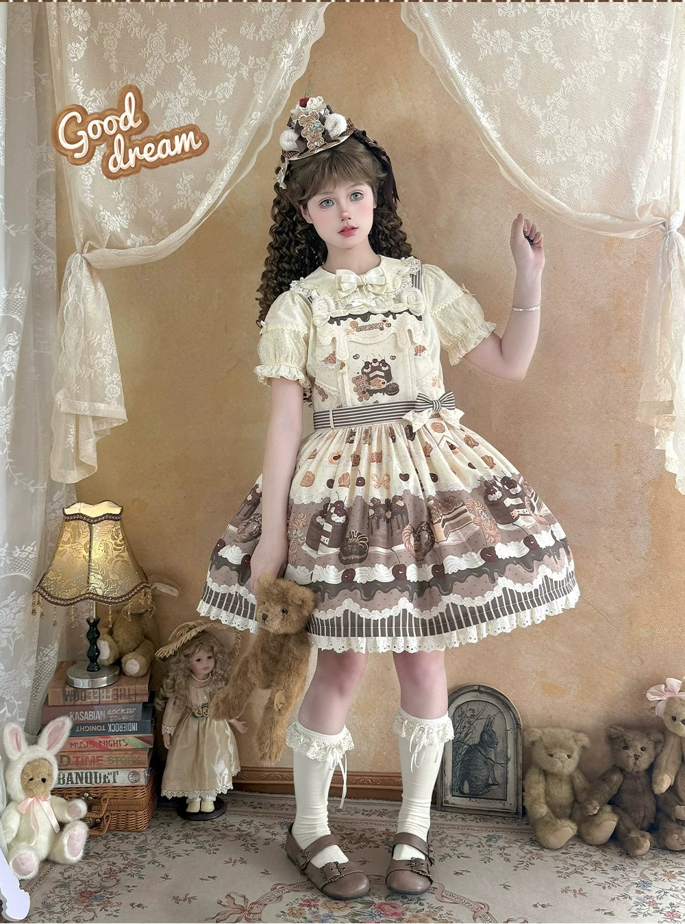 Cocoa Baker - Old School Lolita Dessert Printed OP & JSK Dress with Embroidery 45486:850982