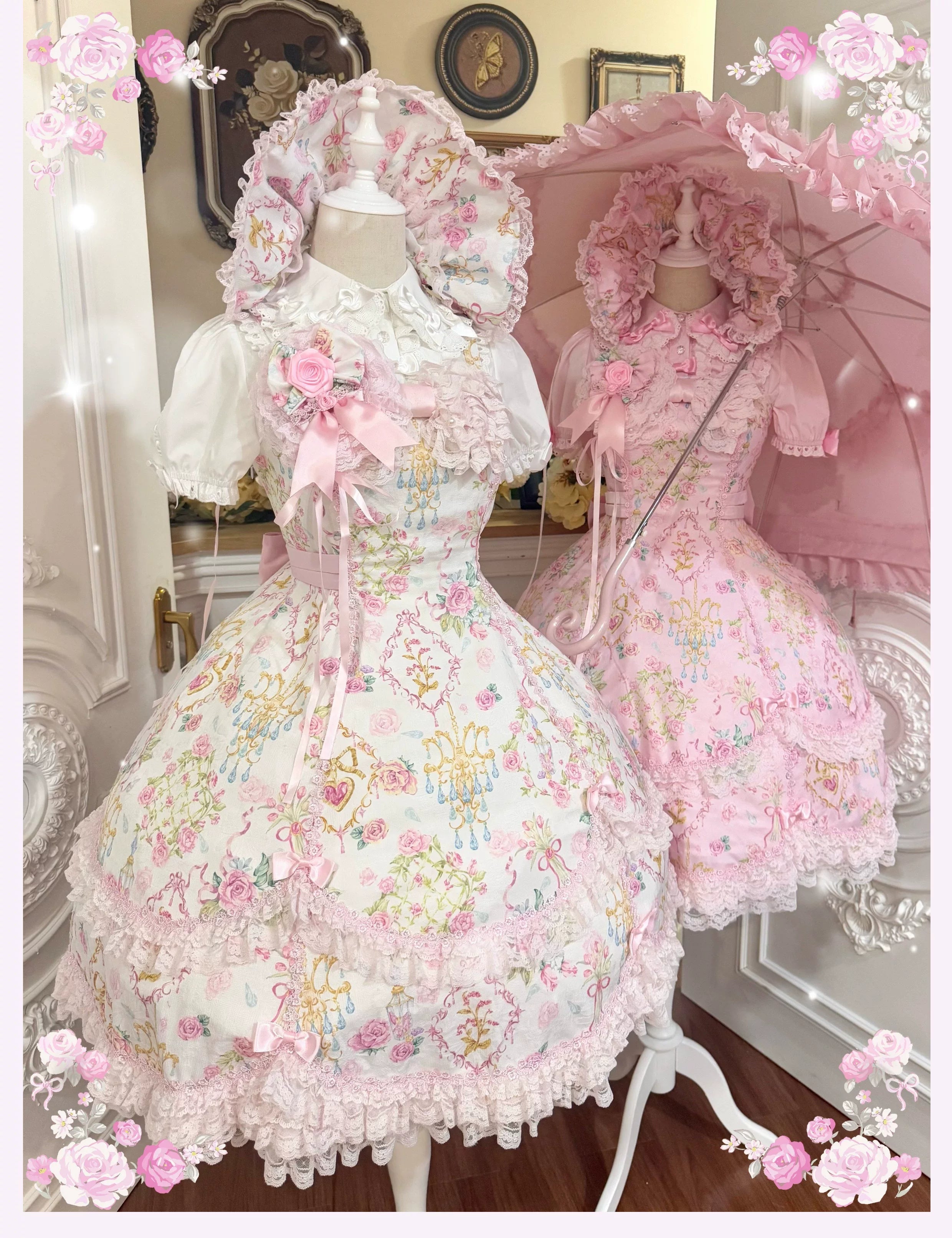 Spring 2025 - Old School Lolita Floral Print JSK Dress, Doll-Like OP 45247:842739