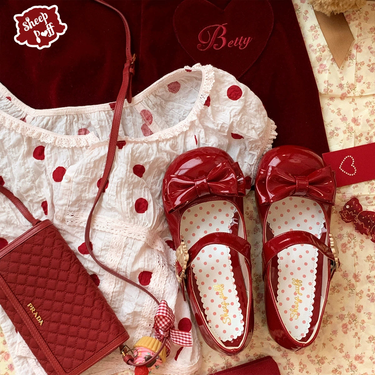 Sheep Puff~Hug Bear~Sweet Lolita Heel Shoes Bear Metal Buckle Bow Shoes 38702:597470