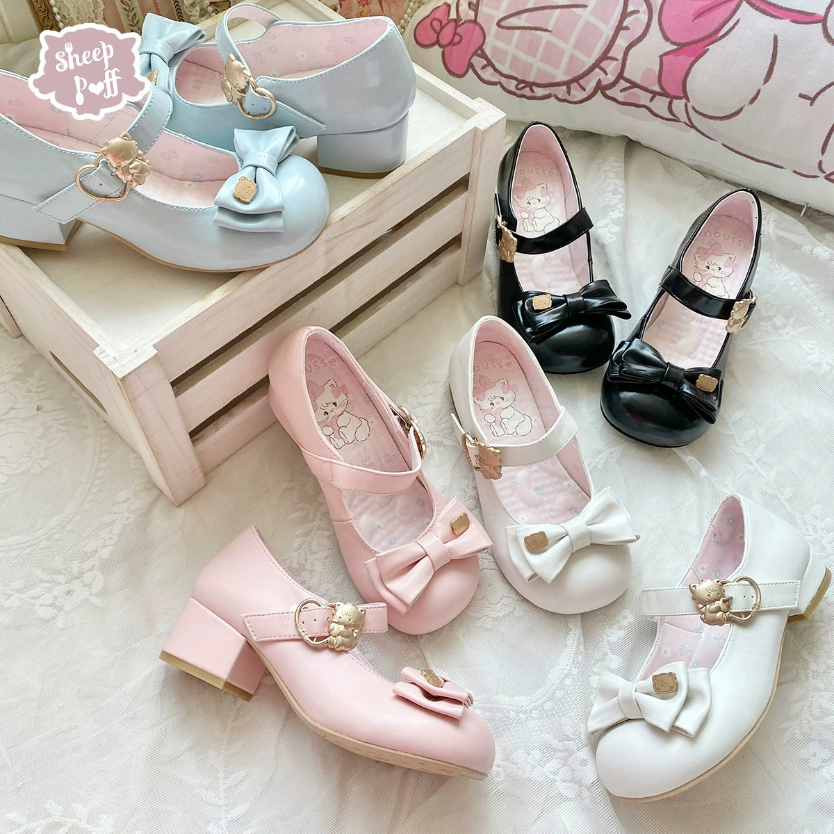Sheep Puff - Mikko Hug - Sweet Lolita Shose Round Toe Lolitta Heels Butterfly Bow