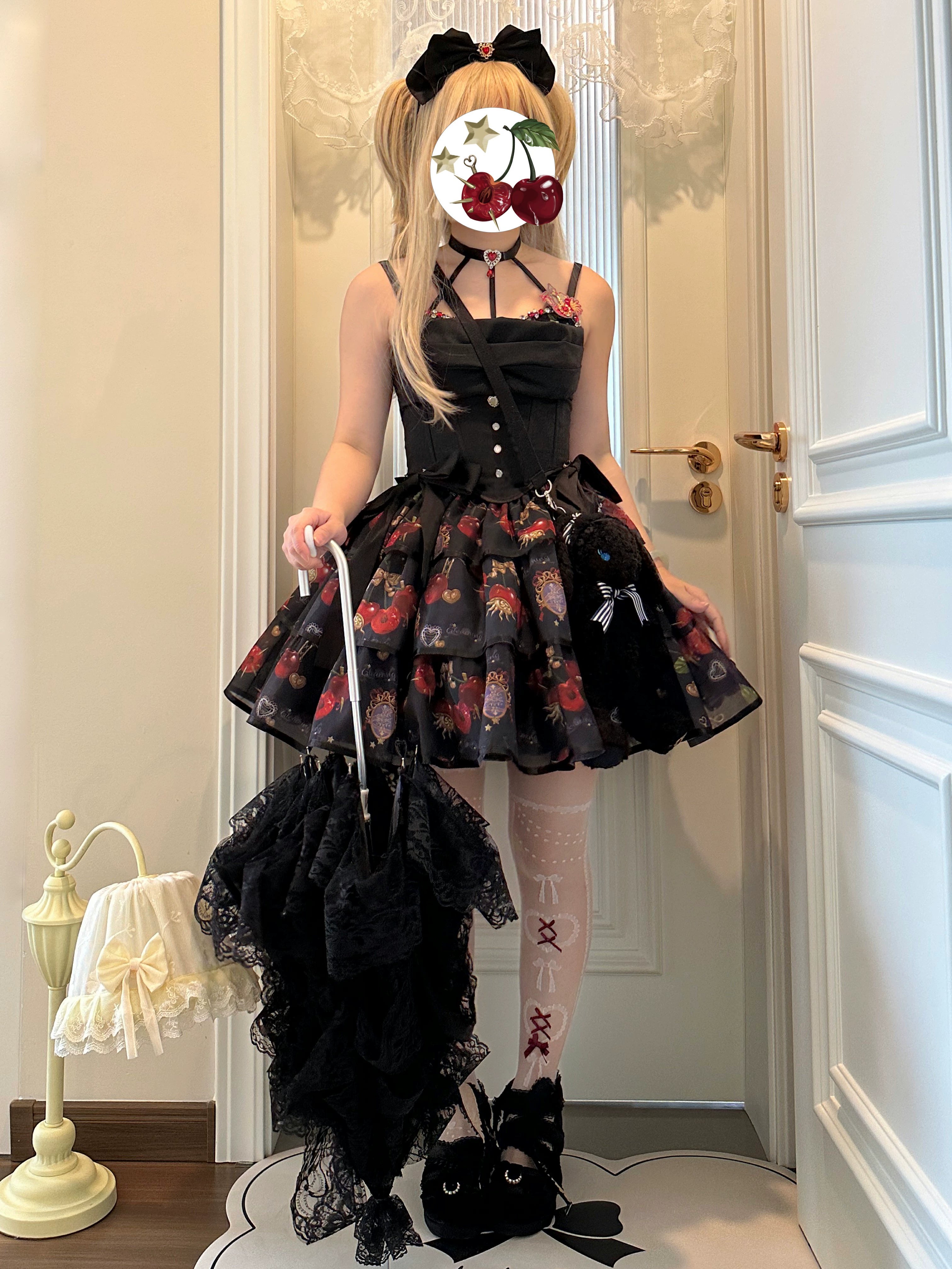 (Buy for me)Gloaming~Sweet Lolita Cherry print Short Sleeve OP and SK Set 28840:322528